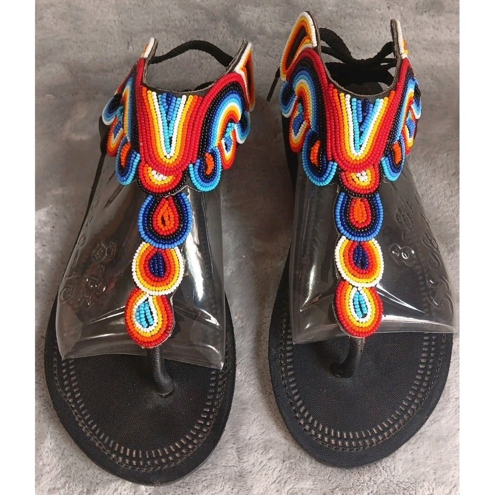 Beaded‎ Gladiator Sandals Womens 40 EU 8.5 US Rainbow African Maasai Pride